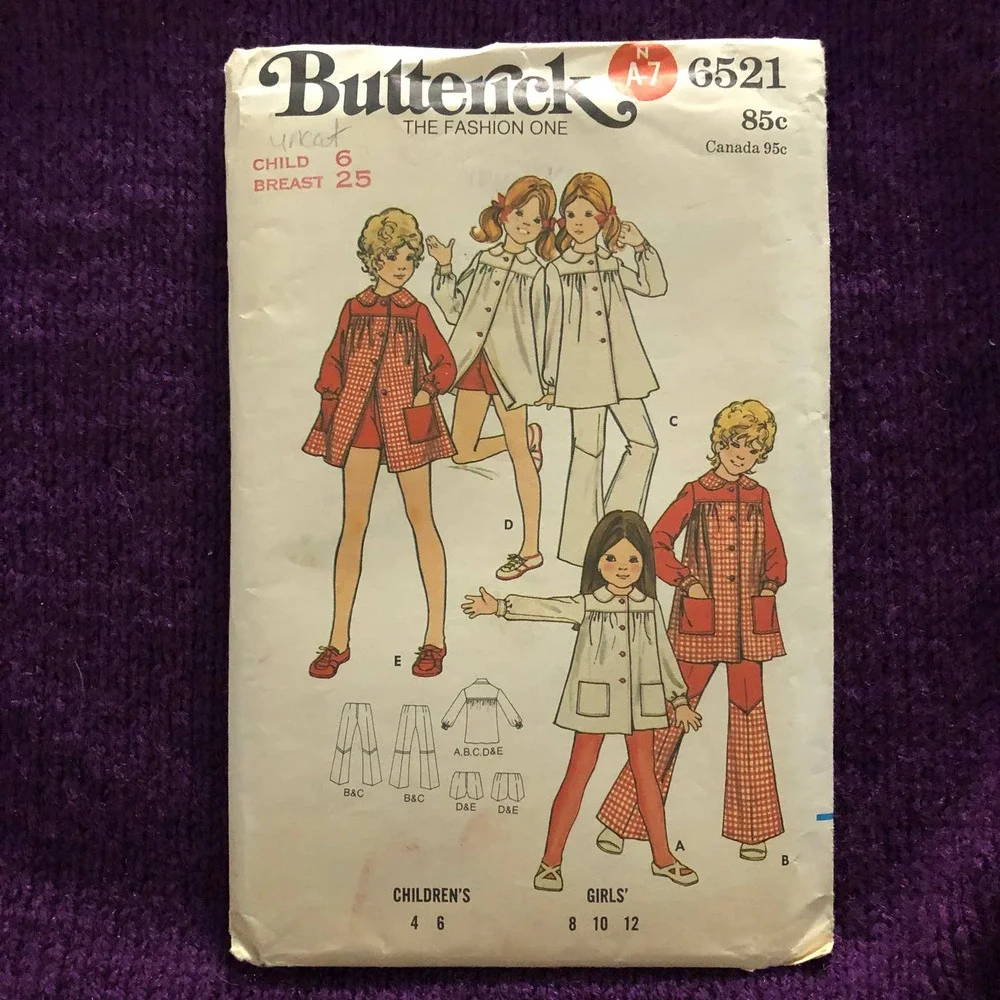 Butterick Sewing pattern 6521 girls Dress top bell bottoms shorts sz 6